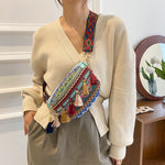 Women Folk Style Waist Bags with Adjustable Strap Variegated Color Fanny Pack with Fringe Decor