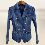 HIGH STREET New Fashion 2023 Designer Blazer Jacket Women's Metal Lion Buttons Double Breasted Denim Blazer Outer Coat