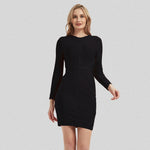 CIEMIILI New Summer Women Bandage Mini Dress Sexy Full Sleeve O Neck Back Zip Bodycon Celebrity Club Party Dress Vestidos
