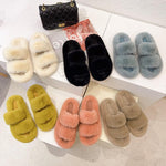 Winter Women House Furry Slippers Fashion Faux Fur Warm Shoes Slip On Flats Female Home Slides Black Plush Indoor Ytmtloy