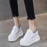 Spring Autumn New Women Pumps Korean Style Height Increasing Wedges Platform Mesh Inside Genuine Leather Ladies Casual Sneakers