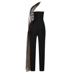CIEMIILI sexy solid black mesh strapless woman bandage jumpsuit 2021 new fashion halter party skinny nightclub bodycon jumpsuit