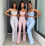 2021 Summer New Fashion Celebrity Sexy Bandage Two-piece Set Tight Short Top & High Waist Flared Trousers Pants Set