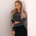 Sexy Beading Fashion Top 2021 New Women Long Sleeve Clothes Club Party Sexy Mesh Vintage Elegant Tops