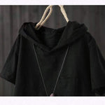 Women's Hooded T-shirt 2023 Original 95% Cotton Summer New Style Loose Cotton Short-sleeved Literary Hole Casual Women Clothing