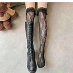Sexy Japanese Style Stockings Lolita Bowknot Fishnet Knee Socks Anti-Snagging Women Hollow Lace Stocking Fish Net Pantyhose