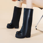 Spring Autumn Winter New Slim Height Increasing 12CM High Heels Platform Genuine Leather Women Knee-High Long Trouser Boots 0915