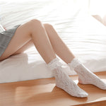 Sexy Japanese Style Stockings Lolita Bowknot Fishnet Knee Socks Anti-Snagging Women Hollow Lace Stocking Fish Net Pantyhose