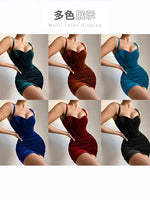 High Quality Summer Velvet Bodycon Dress Women 2021 New Arrivals Lined Green Party Dress Sexy Celebrity Evening Club Night Dress