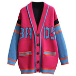 Cardigan Women Knitted Sweater Jacket 2021 New Single Breasted V-Neck Fashion Patchwork Knit Coat Autumn Loose Sweaters Female