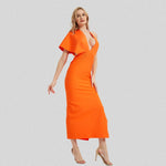 CIEMIILI Draped Backless Women Side Split Evening Club Party Dress 2022 New Sexy V Neck Orange Black Long Bandage Dress Vestidos