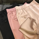 Unireal 2022 Summer Women Harem Pants High Waist Casual Cropped Trousers Pink Champange Elegant Lady Loose Satin Pants