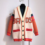 Cardigan Women Knitted Sweater Jacket 2021 New Single Breasted V-Neck Fashion Patchwork Knit Coat Autumn Loose Sweaters Female