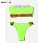 Sexy Bandeau Neon Bikini Swimwear Women 2021 Swimsuit Push Up Stitching Bathing Suit Brazilian Bikini Set Female Beach Wear