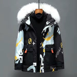 Hipster Winter Down Jacket Men Cartoon Little Devil Print Hooded Thick Windbreaker Oversize Harajuku Padded Jacket Coat Outwear