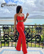 2021 Summer New Fashion Celebrity Sexy Bandage Two-piece Set Tight Short Top & High Waist Flared Trousers Pants Set