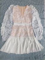 Summer Sexy Women Dress Fashion Mesh Embroidered V Neck Long Sleeve White Dress Celebrity Casual Lace Ruffled Mini Dress