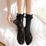 Sexy Japanese Style Stockings Lolita Bowknot Fishnet Knee Socks Anti-Snagging Women Hollow Lace Stocking Fish Net Pantyhose