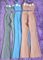 2021 Summer New Fashion Celebrity Sexy Bandage Two-piece Set Tight Short Top & High Waist Flared Trousers Pants Set