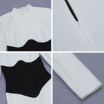 Women O Neck Bandage Dress  New Summer Sexy Long Sleeve Fashion Stitching Tight Patchwork Club Female Party Midi Vestidos
