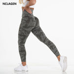 NCLAGEN Women's Camo Seamless Leggings Sports High Waist Hip Lifting Tummy Control GYM Tights Workout Fitness Elastic Yoga Pants