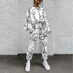 Spring New Streetwear Trend Long-Sleeve Two-Piece Set Women's Autumn Round Neck Loose Casual Sport Colorful Printed Sweater Suit