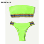 Sexy Bandeau Neon Bikini Swimwear Women 2021 Swimsuit Push Up Stitching Bathing Suit Brazilian Bikini Set Female Beach Wear