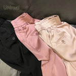 Unireal 2022 Summer Women Harem Pants High Waist Casual Cropped Trousers Pink Champange Elegant Lady Loose Satin Pants