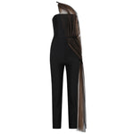 CIEMIILI sexy solid black mesh strapless woman bandage jumpsuit 2021 new fashion halter party skinny nightclub bodycon jumpsuit