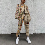 Spring New Streetwear Trend Long-Sleeve Two-Piece Set Women's Autumn Round Neck Loose Casual Sport Colorful Printed Sweater Suit