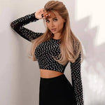 Sexy Beading Fashion Top 2021 New Women Long Sleeve Clothes Club Party Sexy Mesh Vintage Elegant Tops