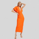 CIEMIILI Draped Backless Women Side Split Evening Club Party Dress 2022 New Sexy V Neck Orange Black Long Bandage Dress Vestidos