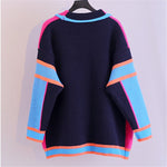 Cardigan Women Knitted Sweater Jacket 2021 New Single Breasted V-Neck Fashion Patchwork Knit Coat Autumn Loose Sweaters Female