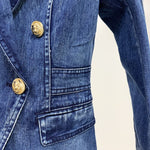HIGH STREET New Fashion 2023 Designer Blazer Jacket Women's Metal Lion Buttons Double Breasted Denim Blazer Outer Coat