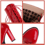 Female Motorcycle Boots Platform Chunky Heel Knee High Med Calf Boots 2021 New Arrivals Platform Chunky Heel Lace Up Red Black