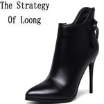 Winter Short Plush Thick Warm Pointed Toe  Women Boots Butterfly-Knot High Top Thin Heel Zipper Real Leather Boots ZY170911