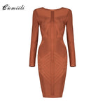 CIEMIILI New Summer Women Bandage Mini Dress Sexy Full Sleeve O Neck Back Zip Bodycon Celebrity Club Party Dress Vestidos