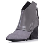 Spring Autumn Fashion Thick High Heels Pointed Toe Rivet Genuine Leather Women Ankle Short Modern Boots Winter Plush Inside