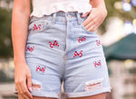 Jenny&Dave summer vintage shorts women high street ball and bow embroidery cartoon high waist denim mom shorts women
