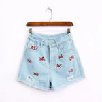 Jenny&Dave summer vintage shorts women high street ball and bow embroidery cartoon high waist denim mom shorts women