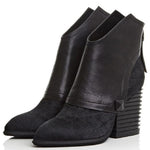 Spring Autumn Fashion Thick High Heels Pointed Toe Rivet Genuine Leather Women Ankle Short Modern Boots Winter Plush Inside