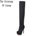 Spring Autumn Stovepipe Over-the-Knee Boots Women New Waterproof Thin High Heels Platform Long Boots Plus Size 40 41 42 43
