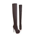 Spring Autumn Stovepipe Over-the-Knee Boots Women New Waterproof Thin High Heels Platform Long Boots Plus Size 40 41 42 43