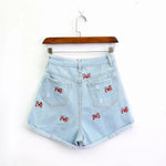 Jenny&Dave summer vintage shorts women high street ball and bow embroidery cartoon high waist denim mom shorts women