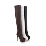 Spring Autumn Stovepipe Over-the-Knee Boots Women New Waterproof Thin High Heels Platform Long Boots Plus Size 40 41 42 43