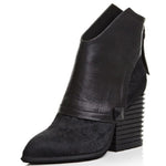 Spring Autumn Fashion Thick High Heels Pointed Toe Rivet Genuine Leather Women Ankle Short Modern Boots Winter Plush Inside