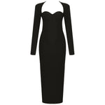 2023 New Summer Women Long Sleeved Bandage Dress Sexy V Neck Slim Midi Celebrity Night Show Bodycon Club Party Dresses Vestidos
