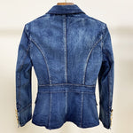 HIGH STREET New Fashion 2023 Designer Blazer Jacket Women's Metal Lion Buttons Double Breasted Denim Blazer Outer Coat