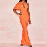 CIEMIILI Draped Backless Women Side Split Evening Club Party Dress 2022 New Sexy V Neck Orange Black Long Bandage Dress Vestidos