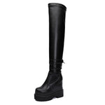 Winter New Slim Height Increasing Platform Plush Inside Cross-tied Genuine Leather Women Over-the-Knee Long Modern Boots 1028